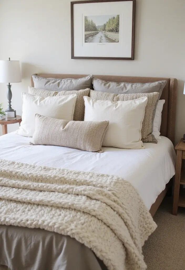 26 Farmhouse Bedroom Ideas That Feel Rustic and Relaxing - 12. Soft Textured Bedding