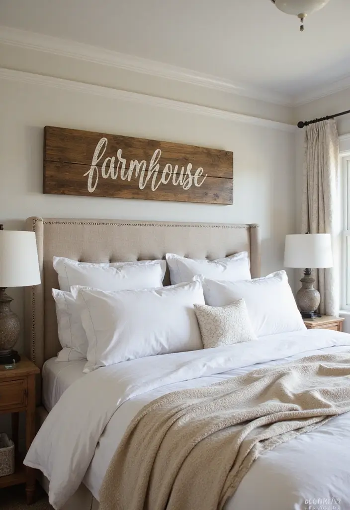 26 Farmhouse Bedroom Ideas That Feel Rustic and Relaxing - 13. Charming Farmhouse Signs