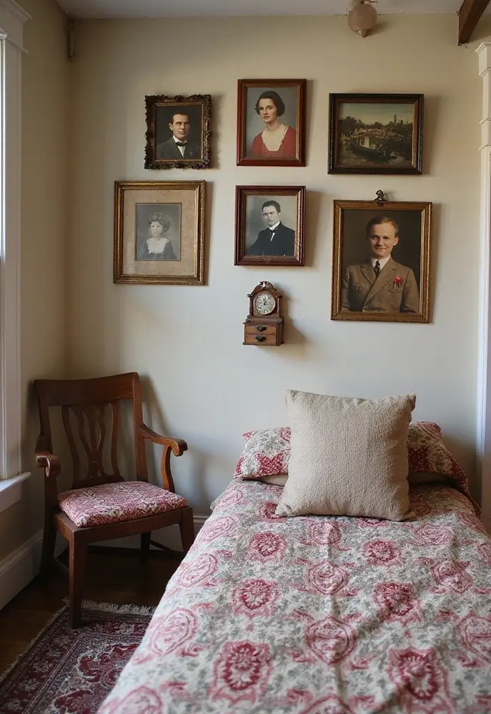26 Farmhouse Bedroom Ideas That Feel Rustic and Relaxing - 16. Personal Touches with Family Heirlooms