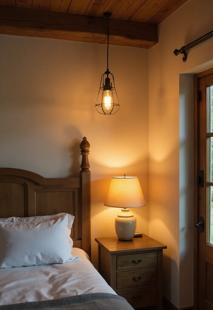 26 Farmhouse Bedroom Ideas That Feel Rustic and Relaxing - 3. Soft Lighting Fixtures
