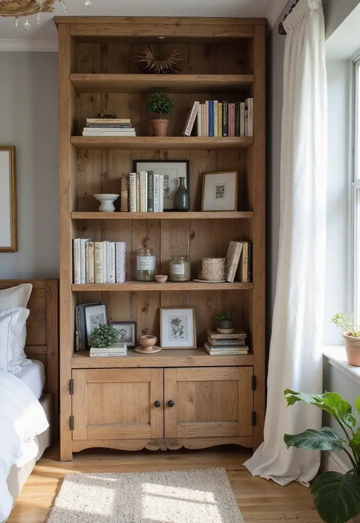 26 Farmhouse Bedroom Ideas That Feel Rustic and Relaxing - 8. Open Shelving for Display