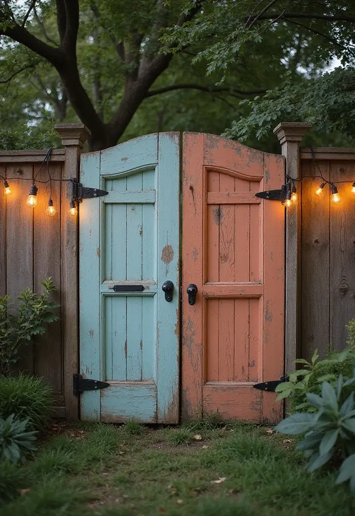 26 Farmhouse Fence Inspirations That Add Country Charm 14 26 Farmhouse Fence Inspirations That Add Country Charm - 14. Reclaimed Barn Door Fence