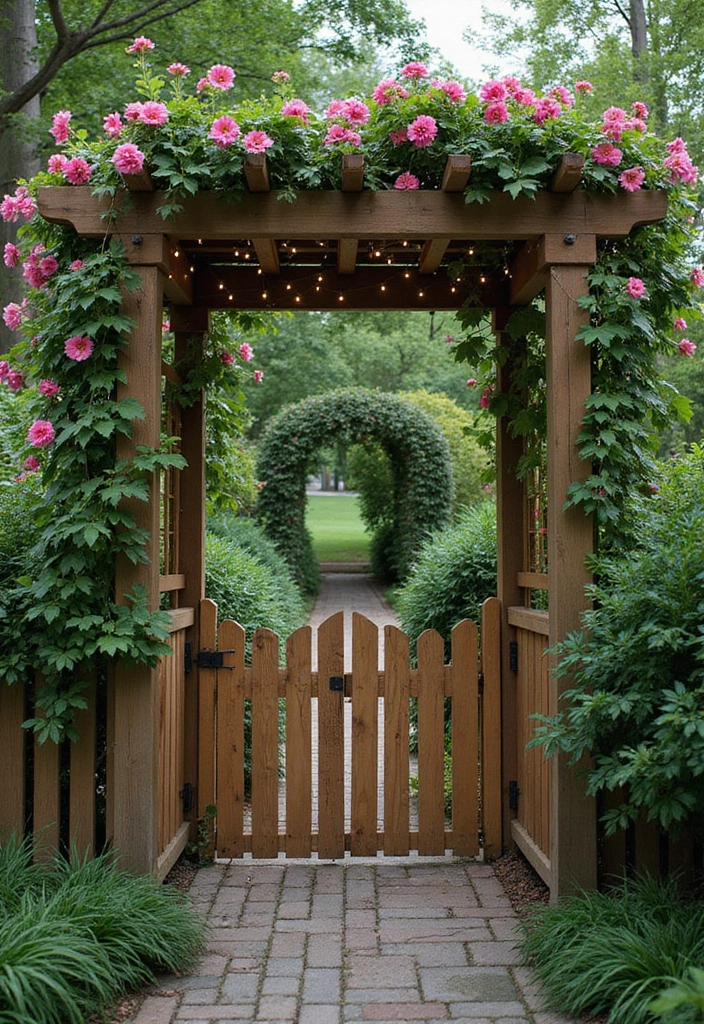 26 Farmhouse Fence Inspirations That Add Country Charm 16 26 Farmhouse Fence Inspirations That Add Country Charm - 16. Decorative Arbor Fence