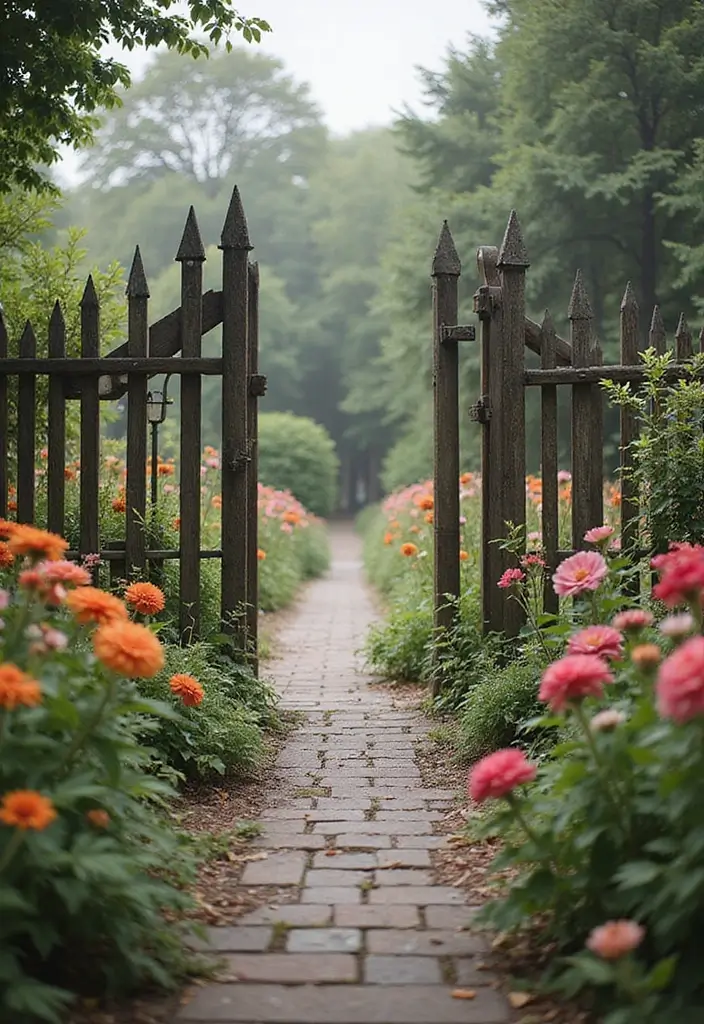 26 Farmhouse Fence Inspirations That Add Country Charm 22 26 Farmhouse Fence Inspirations That Add Country Charm - 22. Vintage Style Palisade Fence
