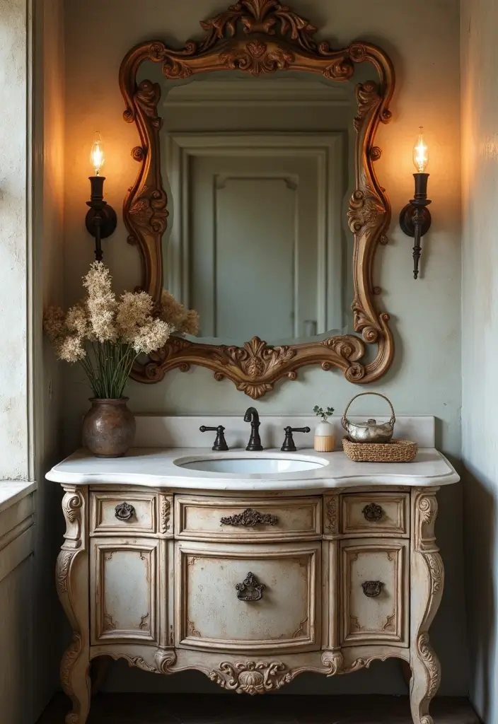 26 Farmhouse Master Bath Ideas Full of Rustic Elegance - 11. Vintage Mirrors: Reflecting Style