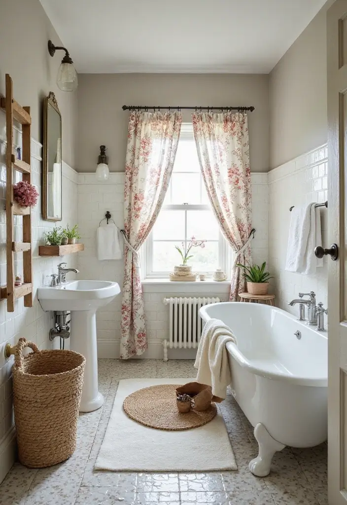 26 Farmhouse Master Bath Ideas Full of Rustic Elegance - 14. Country Chic Decor: Blending Styles