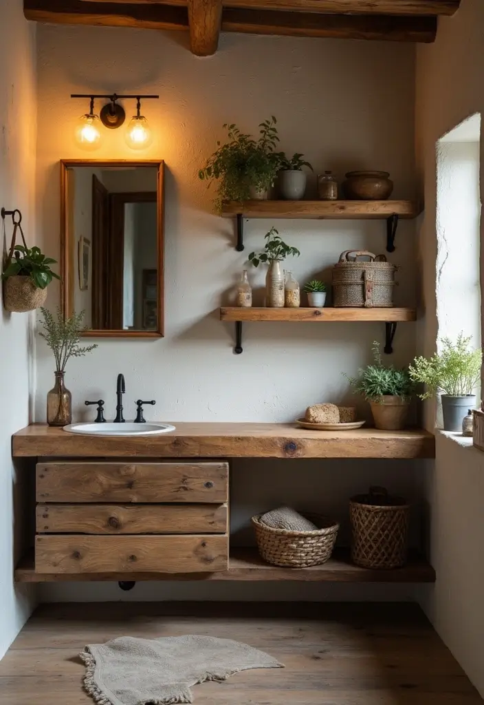 26 Farmhouse Master Bath Ideas Full of Rustic Elegance - 2. Rustic Wood Accents: Warmth and Character
