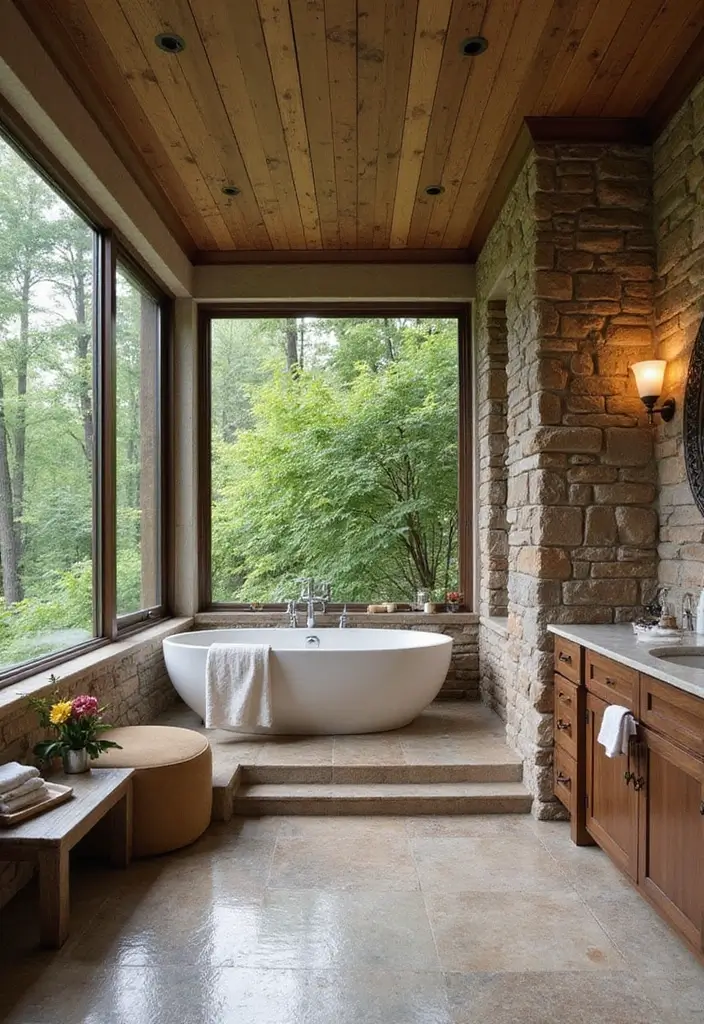 26 Farmhouse Master Bath Ideas Full of Rustic Elegance - 22. Outdoor Inspiration: Bringing Nature In