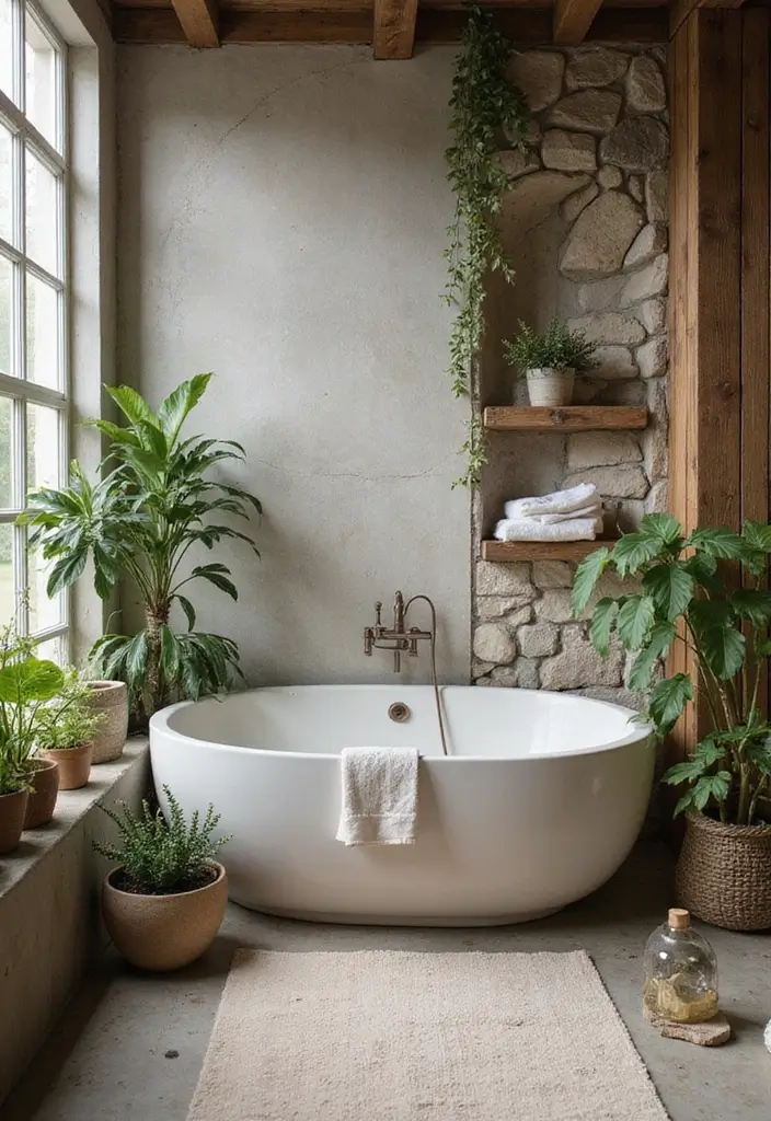 26 Farmhouse Master Bath Ideas Full of Rustic Elegance - 8. Natural Elements: Bringing the Outdoors In