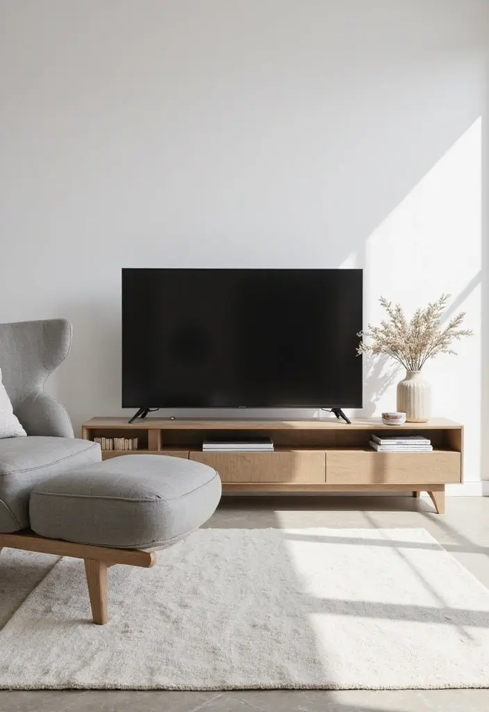 26 Farmhouse TV Stand Decor Ideas to Elevate Your Living Room 16 26 Farmhouse TV Stand Decor Ideas to Elevate Your Living Room - 16. Chic Minimalism