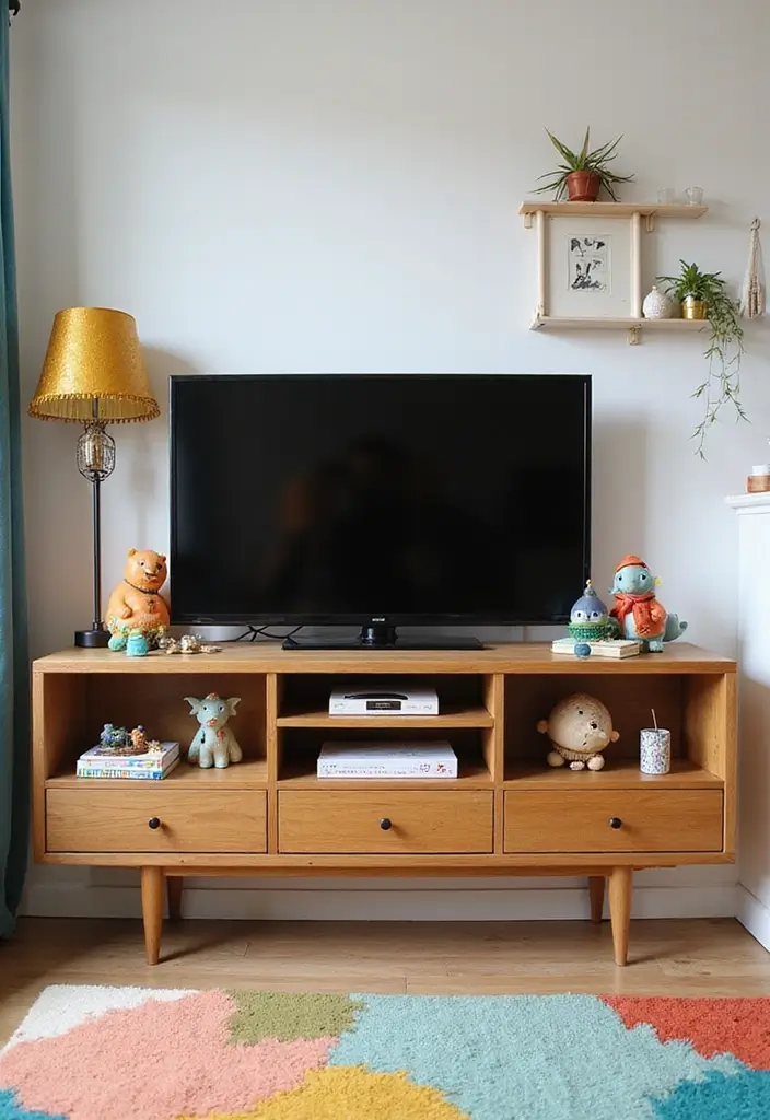 26 Farmhouse TV Stand Decor Ideas to Elevate Your Living Room 26 26 Farmhouse TV Stand Decor Ideas to Elevate Your Living Room - 26. Playful Accents