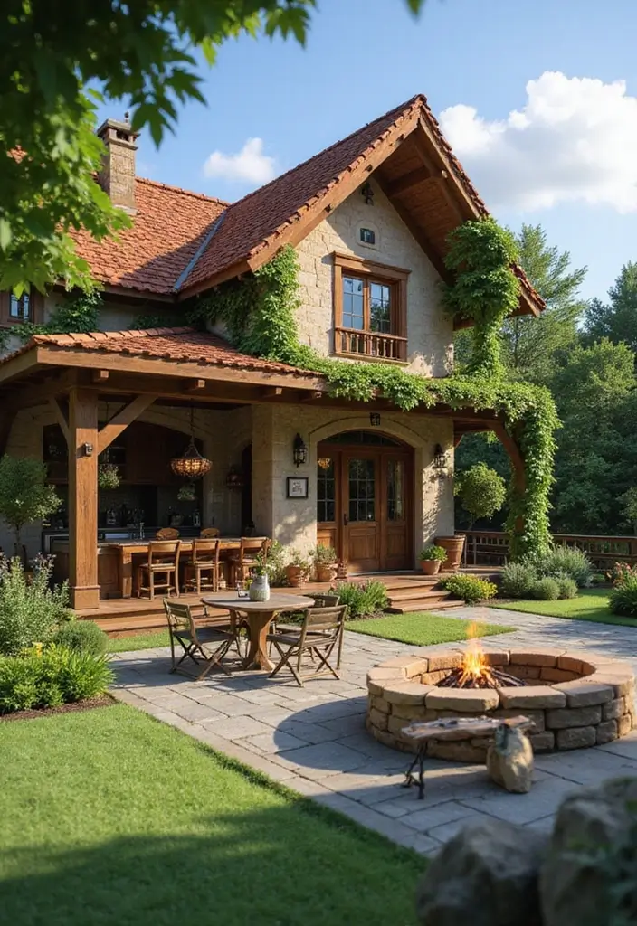 26 Minecraft Farmhouse Builds That Look Incredible - 10. Farmhouse with an Outdoor Kitchen