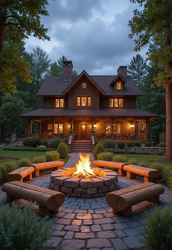 26 Minecraft Farmhouse Builds That Look Incredible - 13. Farmhouse with a Fire Pit