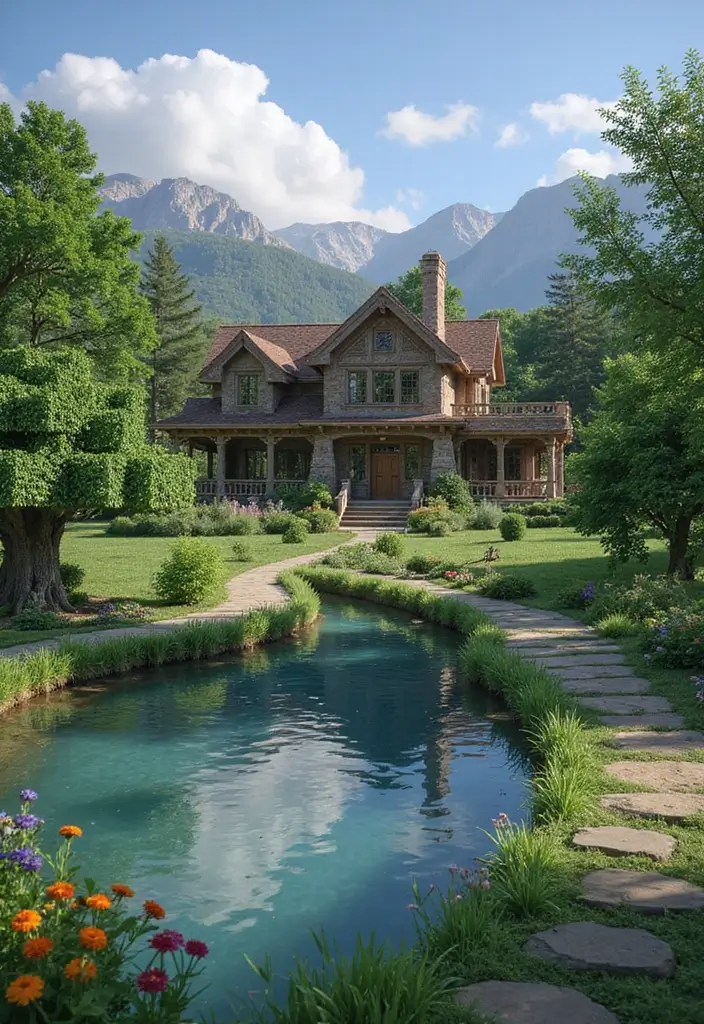26 Minecraft Farmhouse Builds That Look Incredible - 16. Farmhouse with a Pond