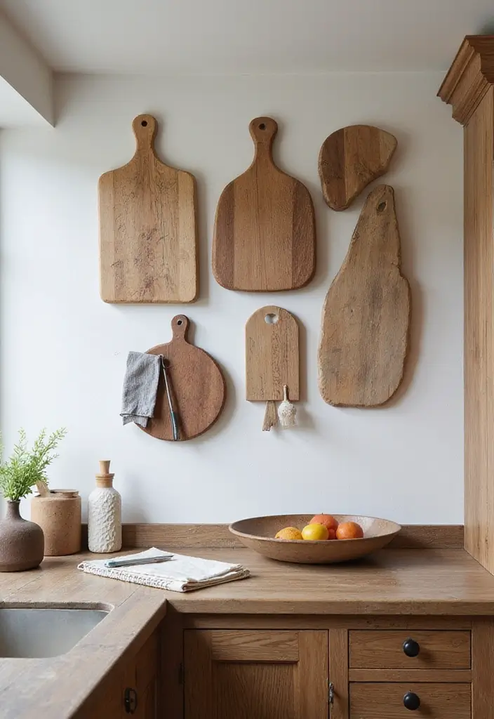 26 Small Farmhouse Kitchen Inspirations That Maximize Space 15 26 Small Farmhouse Kitchen Inspirations That Maximize Space - 15. Creative Cutting Board Displays