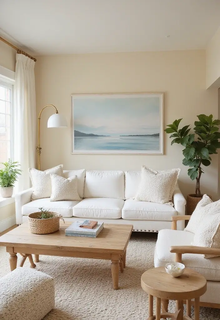 27 Coastal Farmhouse Living Room Looks with Breezy Style - 1. Light and Airy Palettes