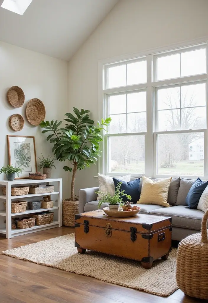 27 Coastal Farmhouse Living Room Looks with Breezy Style - 11. Functional Decor