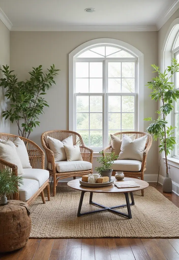27 Coastal Farmhouse Living Room Looks with Breezy Style - 20. Outdoor-Inspired Furniture
