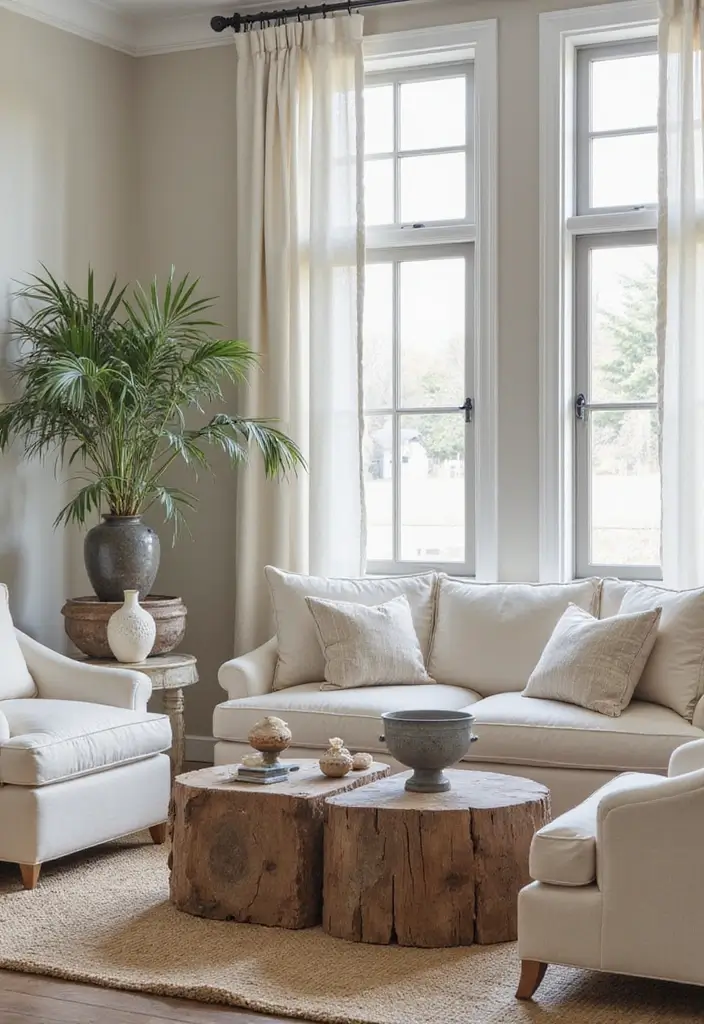 27 Coastal Farmhouse Living Room Looks with Breezy Style - 21. Timeless Accessories