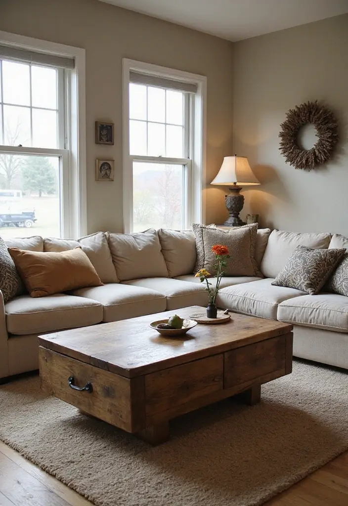 27 Coastal Farmhouse Living Room Looks with Breezy Style - 4. Rustic Chic Furniture
