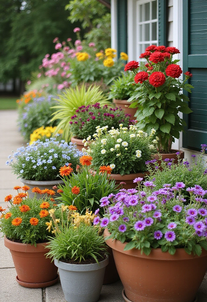 27 Farmhouse Backyard Inspirations That Feel Relaxed and Inviting 11 27 Farmhouse Backyard Inspirations That Feel Relaxed and Inviting - 11. Colorful Container Gardens