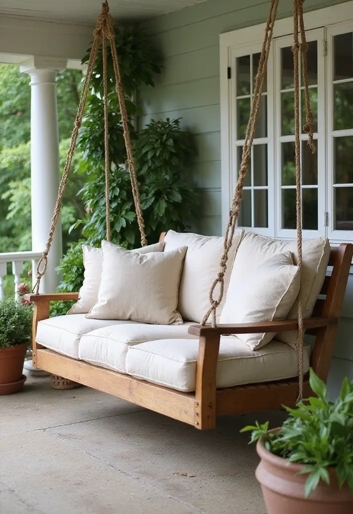 27 Farmhouse Backyard Inspirations That Feel Relaxed and Inviting 12 27 Farmhouse Backyard Inspirations That Feel Relaxed and Inviting - 12. Inviting Porch Swings