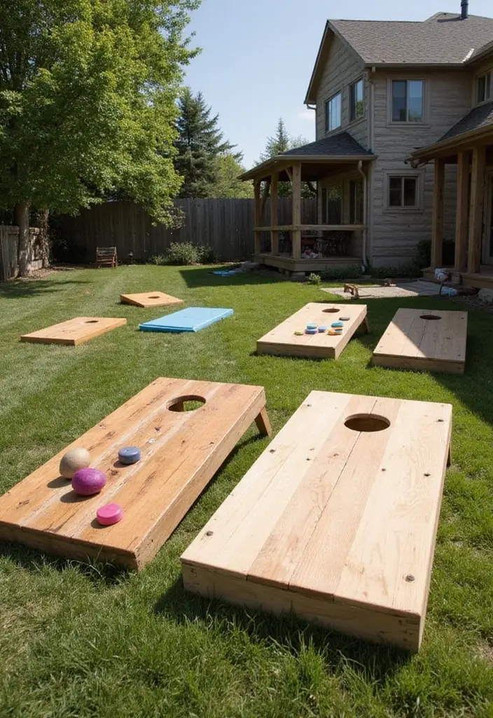 27 Farmhouse Backyard Inspirations That Feel Relaxed and Inviting 22 27 Farmhouse Backyard Inspirations That Feel Relaxed and Inviting - 22. Playful Garden Games