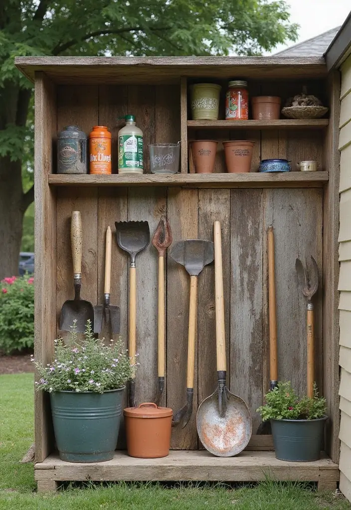 27 Farmhouse Backyard Inspirations That Feel Relaxed and Inviting 24 27 Farmhouse Backyard Inspirations That Feel Relaxed and Inviting - 24. Garden Tool Organization
