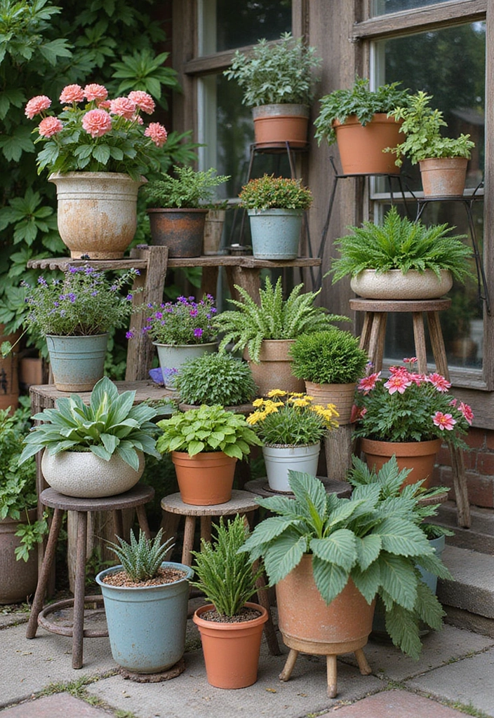 27 Farmhouse Backyard Inspirations That Feel Relaxed and Inviting 25 27 Farmhouse Backyard Inspirations That Feel Relaxed and Inviting - 25. Unique Plant Stands
