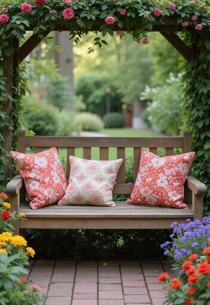 27 Farmhouse Backyard Inspirations That Feel Relaxed and Inviting 7 27 Farmhouse Backyard Inspirations That Feel Relaxed and Inviting - 7. Charming Garden Benches