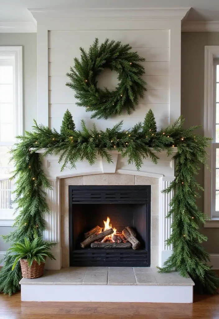 27 Farmhouse Christmas Decor Ideas That Feel Cozy and Magical 18 27 Farmhouse Christmas Decor Ideas That Feel Cozy and Magical - 18. Layered Greenery
