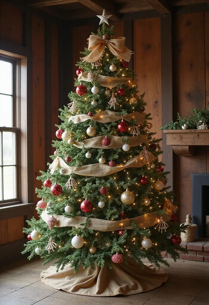 27 Farmhouse Christmas Decor Ideas That Feel Cozy and Magical 2 27 Farmhouse Christmas Decor Ideas That Feel Cozy and Magical - 2. Vintage Ornaments on a Grand Tree