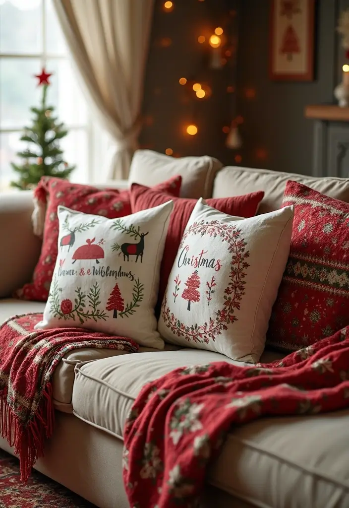 27 Farmhouse Christmas Decor Ideas That Feel Cozy and Magical 20 27 Farmhouse Christmas Decor Ideas That Feel Cozy and Magical - 20. Festive Pillow Covers