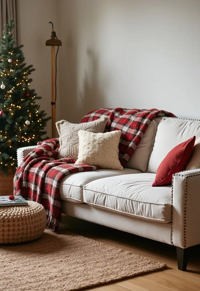 27 Farmhouse Christmas Decor Ideas That Feel Cozy and Magical 8 27 Farmhouse Christmas Decor Ideas That Feel Cozy and Magical - 8. Layered Textiles for Comfort