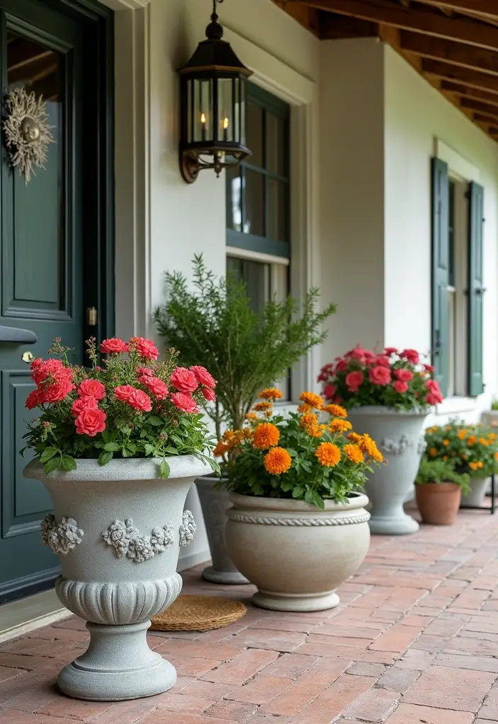 27 Farmhouse Front Porch Ideas for Inviting Curb Appeal - 13. Statement Planters