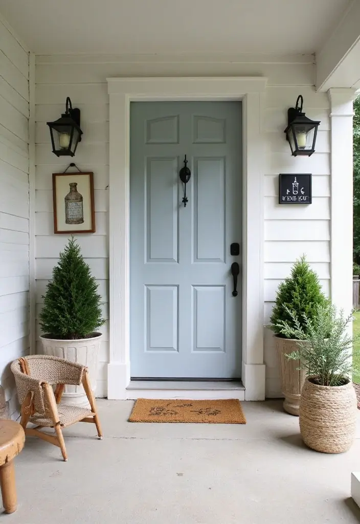 27 Farmhouse Front Porch Ideas for Inviting Curb Appeal - 16. Minimalist Decor Touches