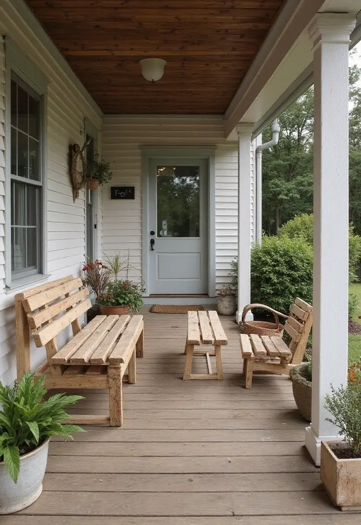 27 Farmhouse Front Porch Ideas for Inviting Curb Appeal - 17. DIY Pallet Furniture