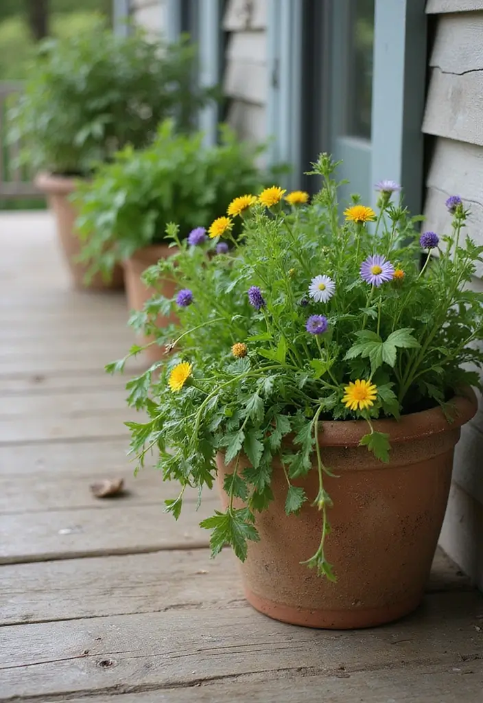 27 Farmhouse Front Porch Ideas for Inviting Curb Appeal - 2. Potted Herb Garden