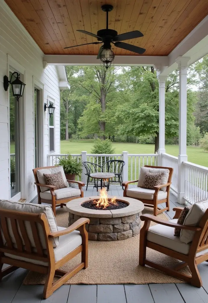 27 Farmhouse Front Porch Ideas for Inviting Curb Appeal - 25. Outdoor Fire Pit