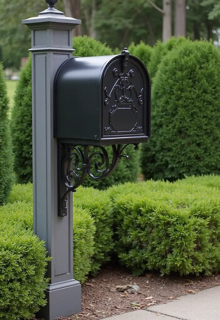 27 Farmhouse Mailbox Designs That Add Curbside Charm 18 27 Farmhouse Mailbox Designs That Add Curbside Charm - 18. Elegant Scrolled Designs