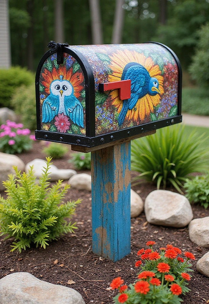 27 Farmhouse Mailbox Designs That Add Curbside Charm 20 27 Farmhouse Mailbox Designs That Add Curbside Charm - 20. Personalized Artistry