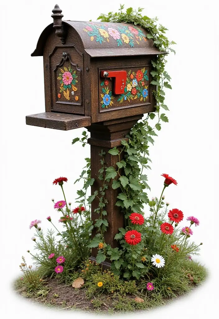 27 Farmhouse Mailbox Designs That Add Curbside Charm 4 27 Farmhouse Mailbox Designs That Add Curbside Charm - 4. Decorative Floral Designs
