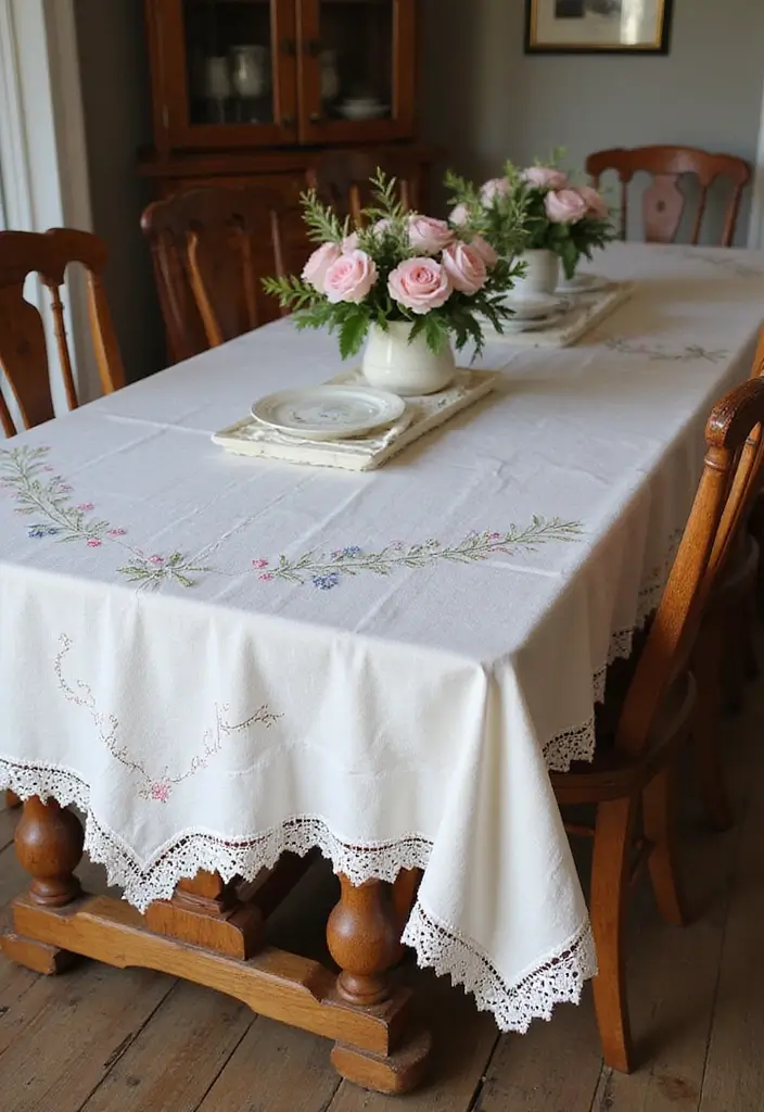 27 Farmhouse Table Decor Inspirations to Try at Home 12 27 Farmhouse Table Decor Inspirations to Try at Home - 12. Vintage Linens