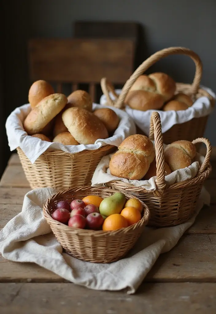 27 Farmhouse Table Decor Inspirations to Try at Home 15 27 Farmhouse Table Decor Inspirations to Try at Home - 15. Woven Baskets