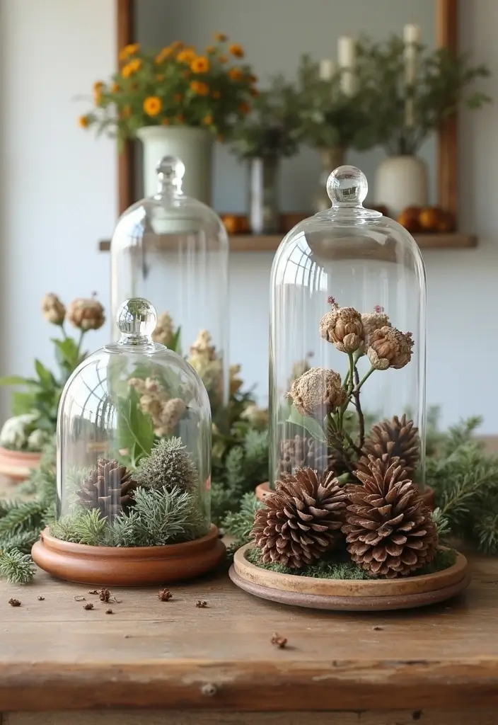 27 Farmhouse Table Decor Inspirations to Try at Home 18 27 Farmhouse Table Decor Inspirations to Try at Home - 18. Glass Cloche Displays