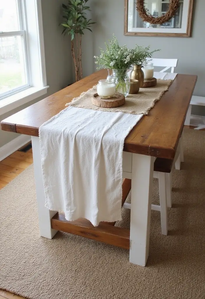 27 Farmhouse Table Decor Inspirations to Try at Home 5 27 Farmhouse Table Decor Inspirations to Try at Home - 5. Linen Table Runners