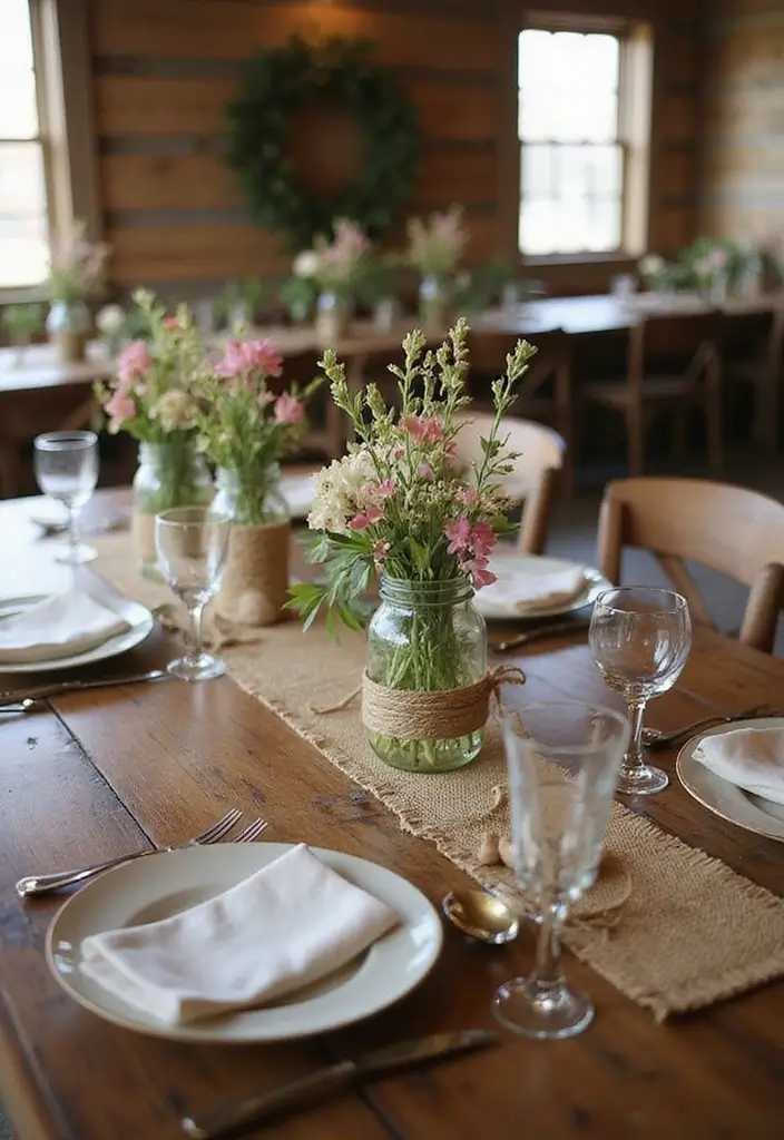 27 Farmhouse Table Decor Inspirations to Try at Home 6 27 Farmhouse Table Decor Inspirations to Try at Home - 6. Mason Jar Centerpieces