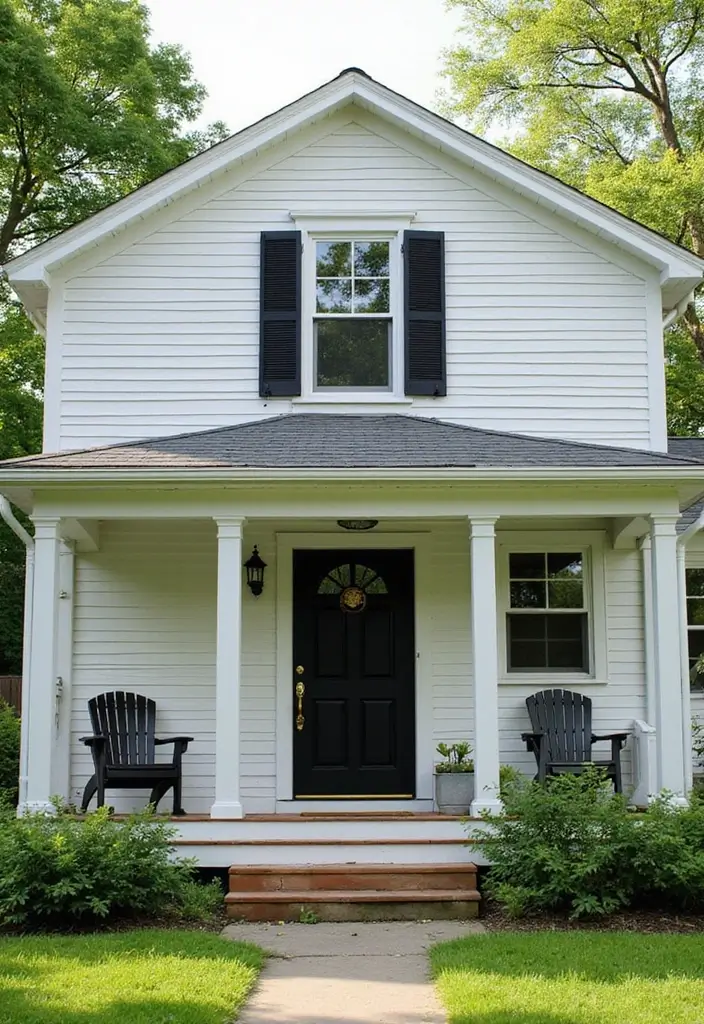 27 White Farmhouse Exterior Looks That Stay Timeless 1 27 White Farmhouse Exterior Looks That Stay Timeless - 1. Classic White with Black Accents
