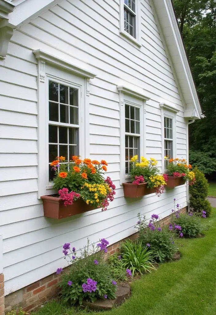 27 White Farmhouse Exterior Looks That Stay Timeless 16 27 White Farmhouse Exterior Looks That Stay Timeless - 16. Farmhouse-Style Window Boxes
