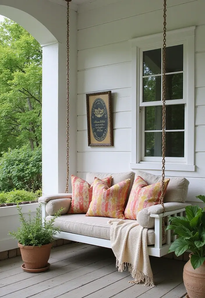 27 White Farmhouse Exterior Looks That Stay Timeless 19 27 White Farmhouse Exterior Looks That Stay Timeless - 19. Porch Swing Charm